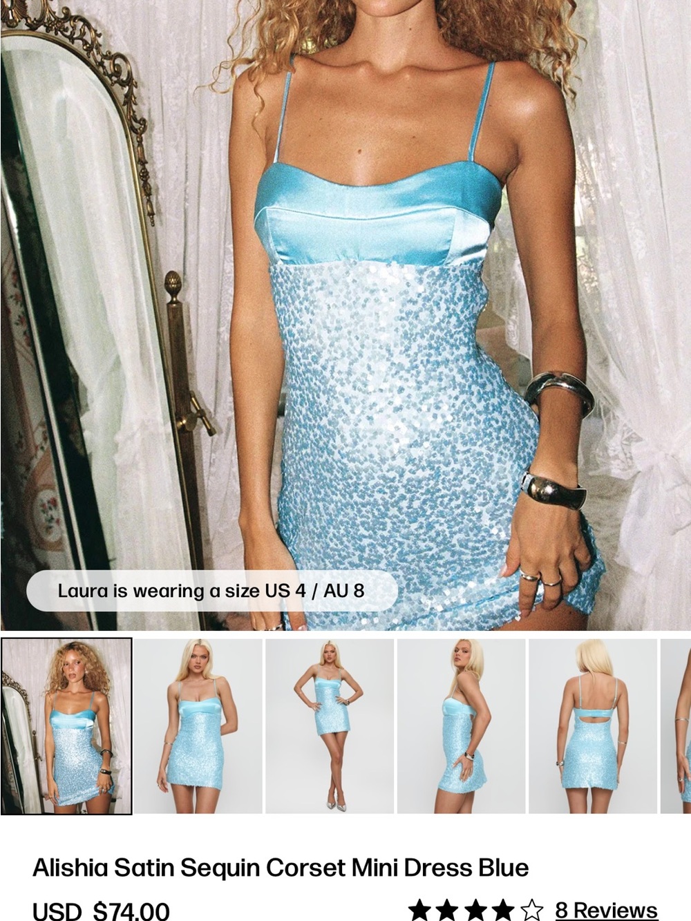 Satin Sequin Corset Mini Dress - Blue